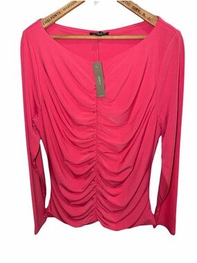 NWT J. Crew XL Pink Long Sleeve Gathered Front Top Cinched